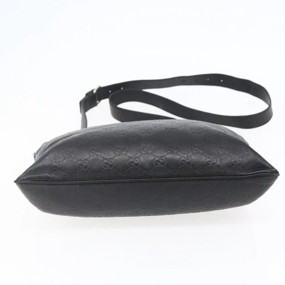 Authentic GUCCI GG Canvas Guccissima Shoulder Bag Leather Black Gold 201446 - Picture 12 of 16